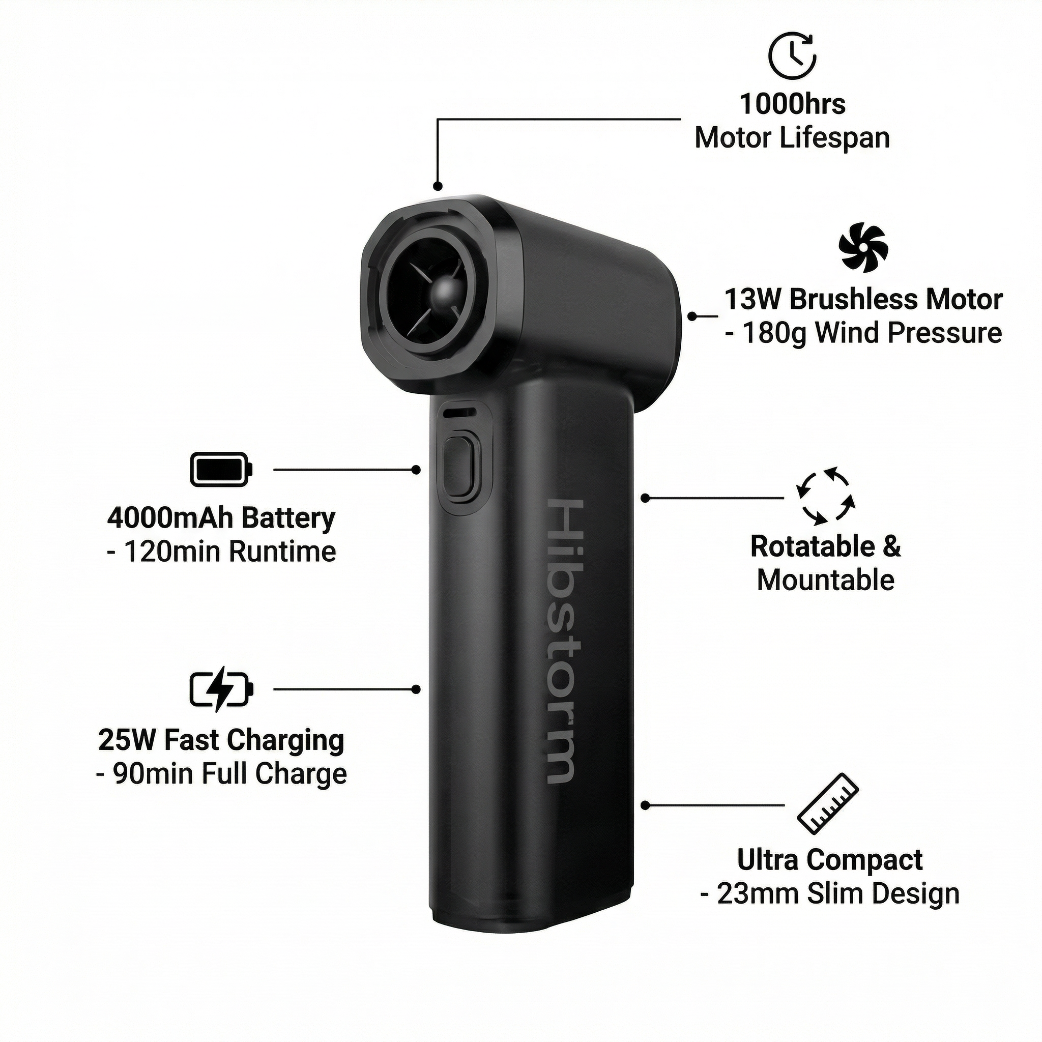 Hibstorm 007 Ultra Violent Turbo Handheld Fan – High-Speed Brushless Turbo Airflo