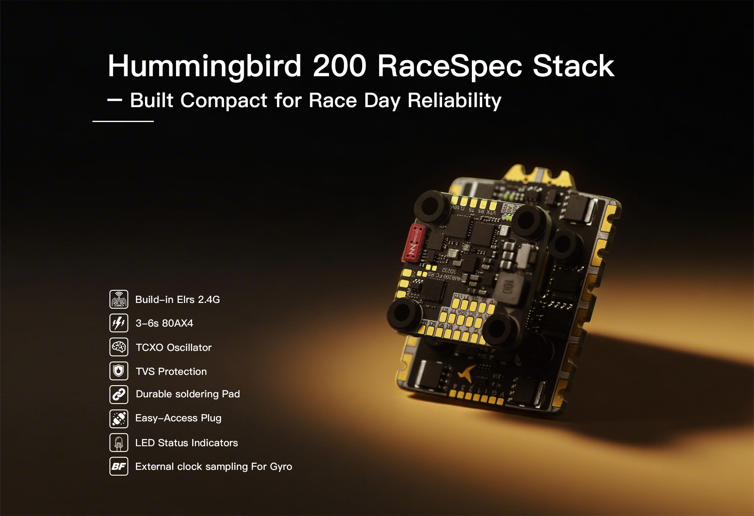 NewBeeDrone Hummingbird 200 RaceSpec Stack (AT32F435 FC + 80A AM32 ESC)